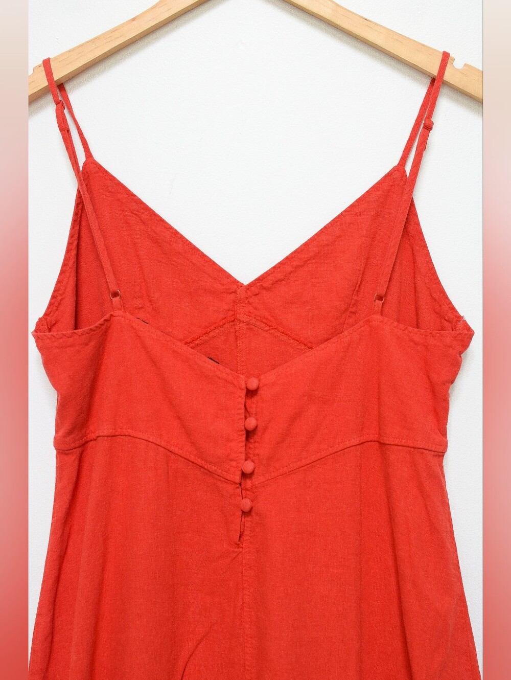 Zara Linen Blend Camisole Midi Slip Dress Orange Red Buttons Sz M Fall Capsule - Picture 8 of 11